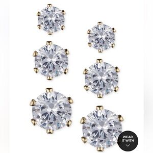 Anne Klein Silver-Tone Glass Stone Stud Earring Set Gold Tone Hardware